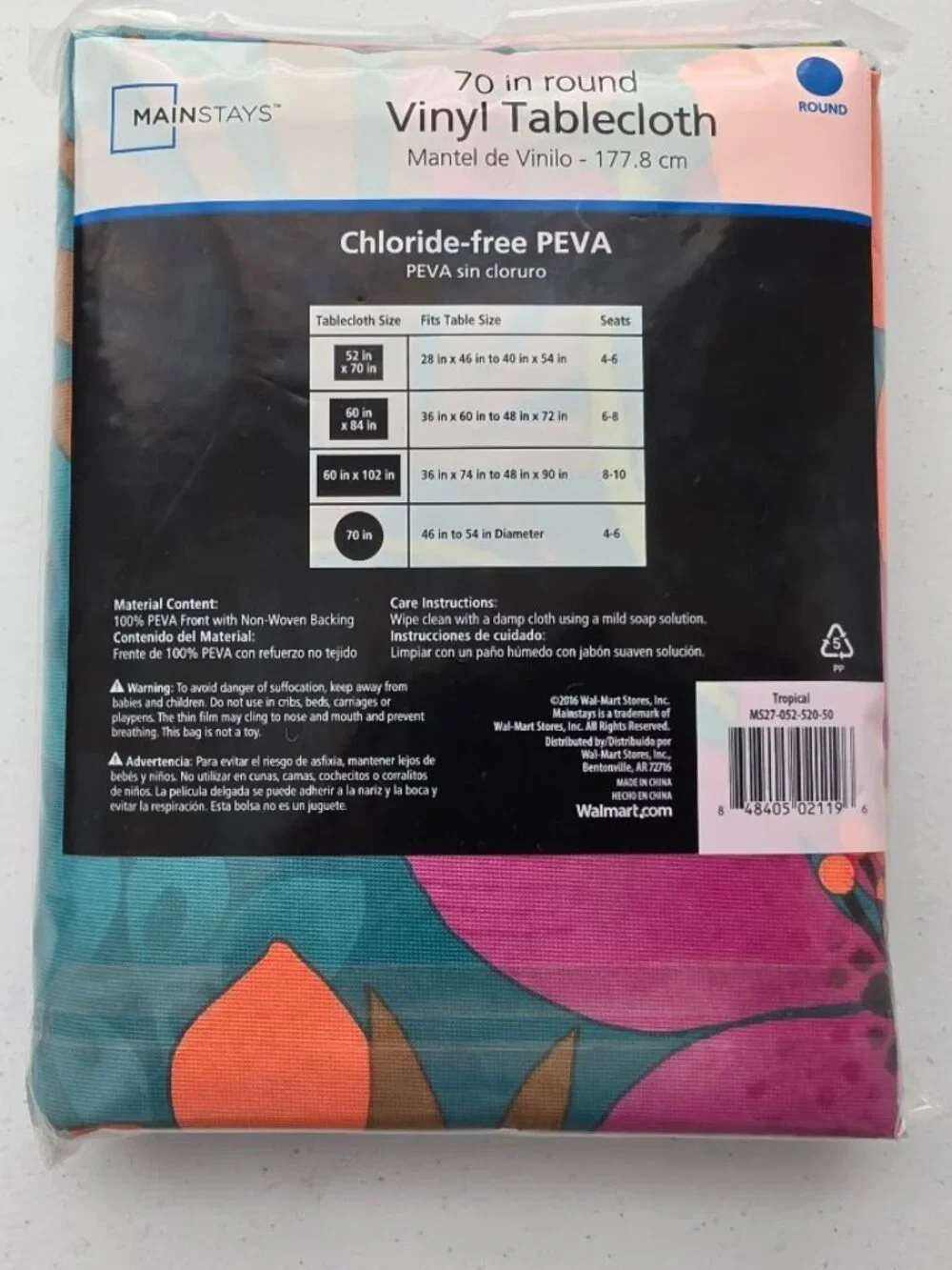 Mainstays Tropical Theme Vinyl Tablecloth. 70
